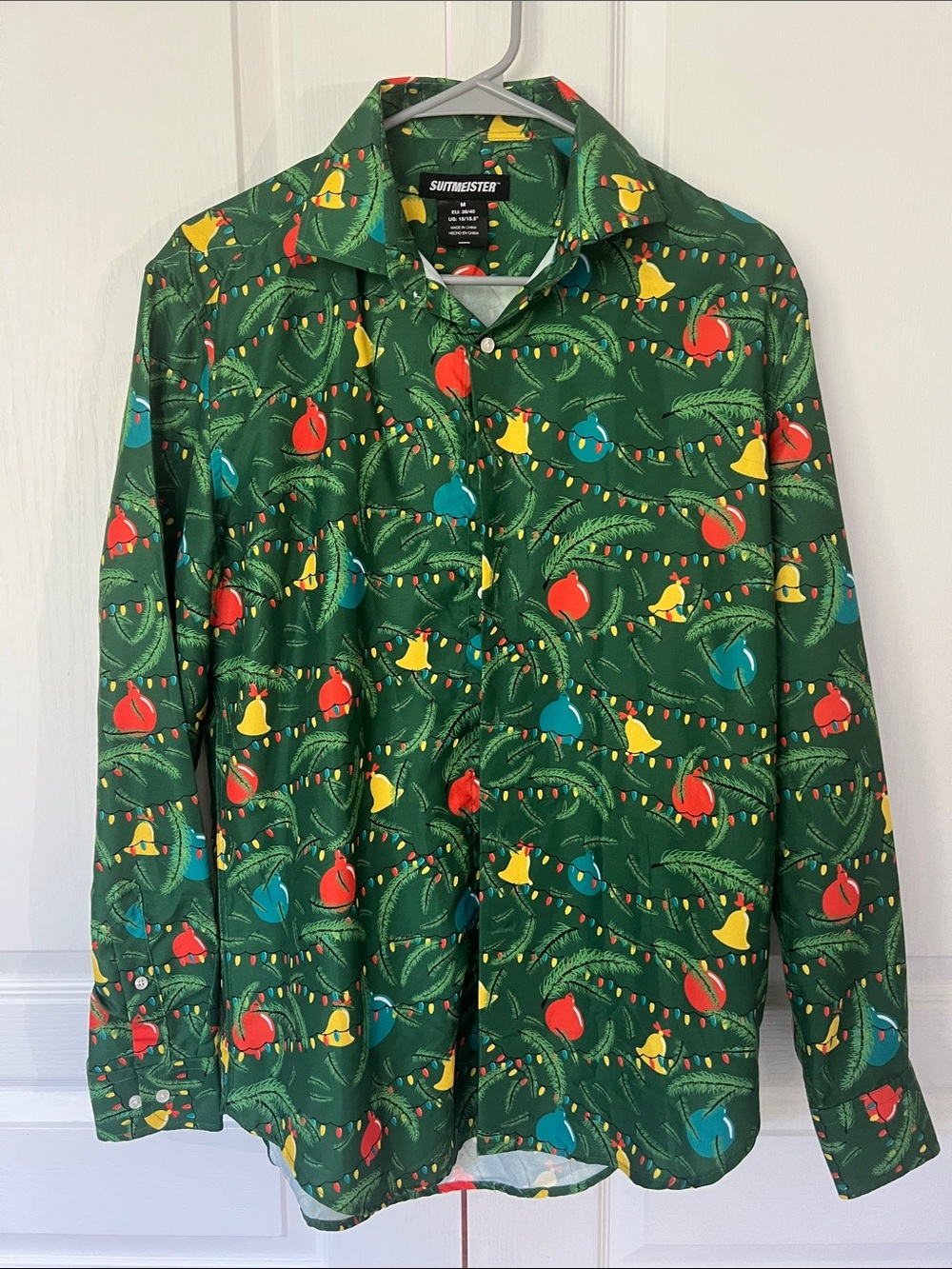 Green Holiday Ornament Print Button-Down Shirt